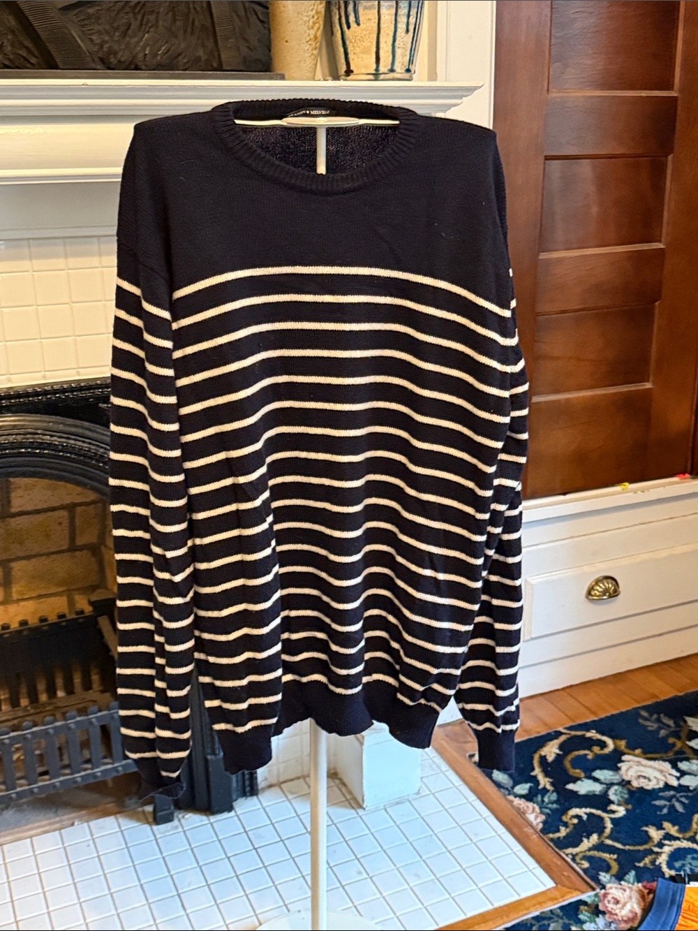 Brandy Melville Navy and White Striped Oversized  Crewneck Sweater- worn once